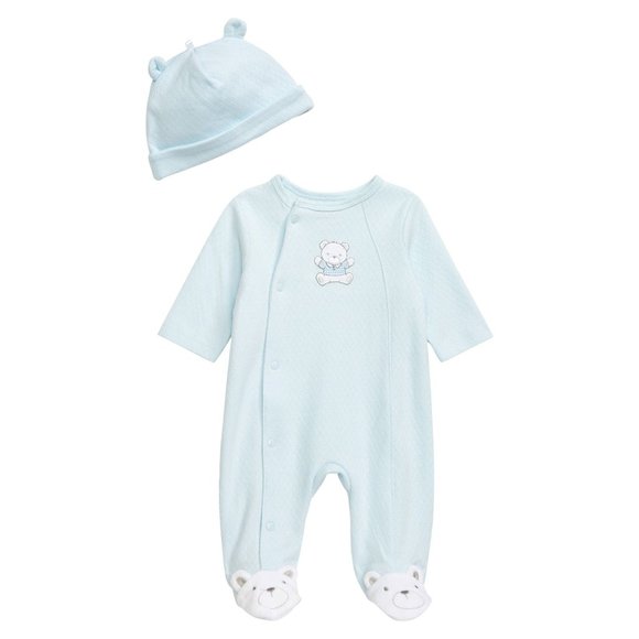 LITTLE ME Infant Boy's Cute Bear Footie & Hat Set NWT - Picture 1 of 2